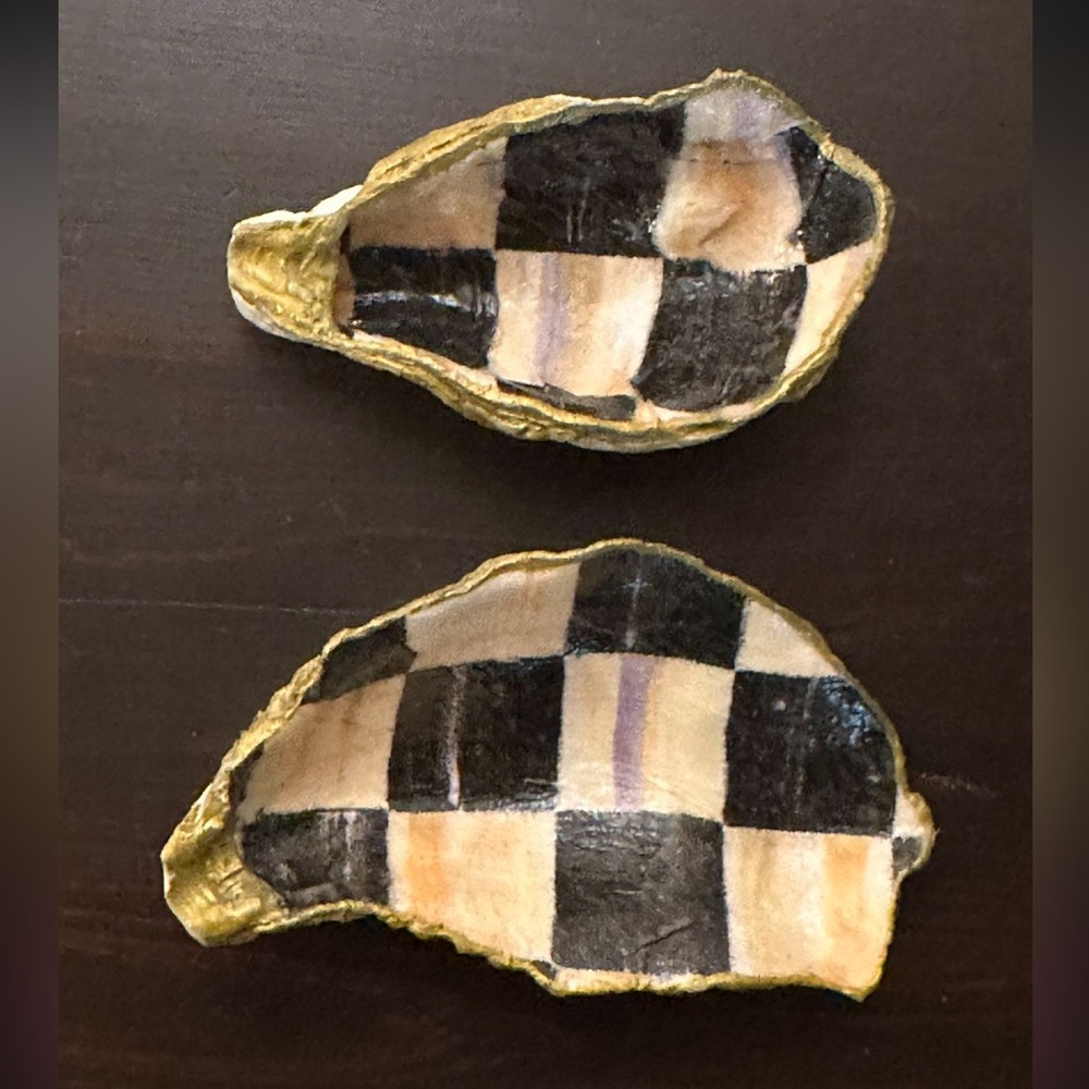 Handmade decoupage catch all shell dish made with Mackenzie Childs Courtly Check